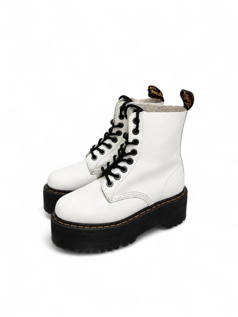Dr. Martens White Platform Lace-Up Combat Boots with Black Sole